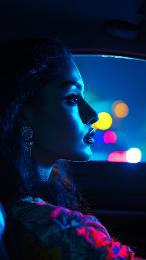 Catrina Driving a Car in Blue Light