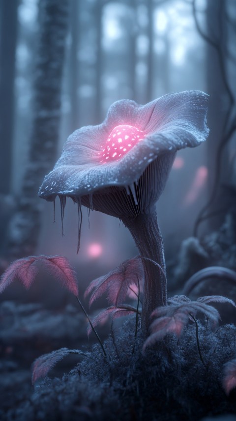 Glowing Mushroom in Mystical Twilight Forest