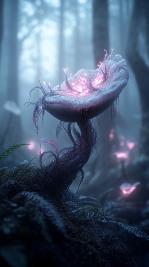 Glowing Mushroom in Dreamlike Mystical Forest