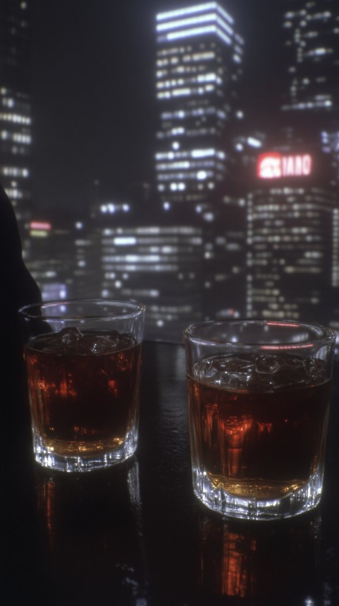 Man with Whiskey Glass in Rooftop Lounge