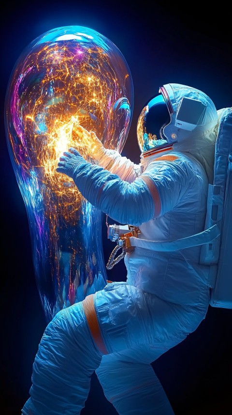 Astronaut Admiring Giant Soap Bubble in Deep Space