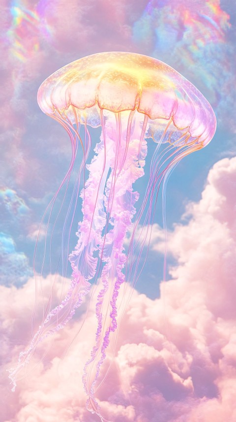 Jellyfish Floating Dreamily Among Pastel Clouds