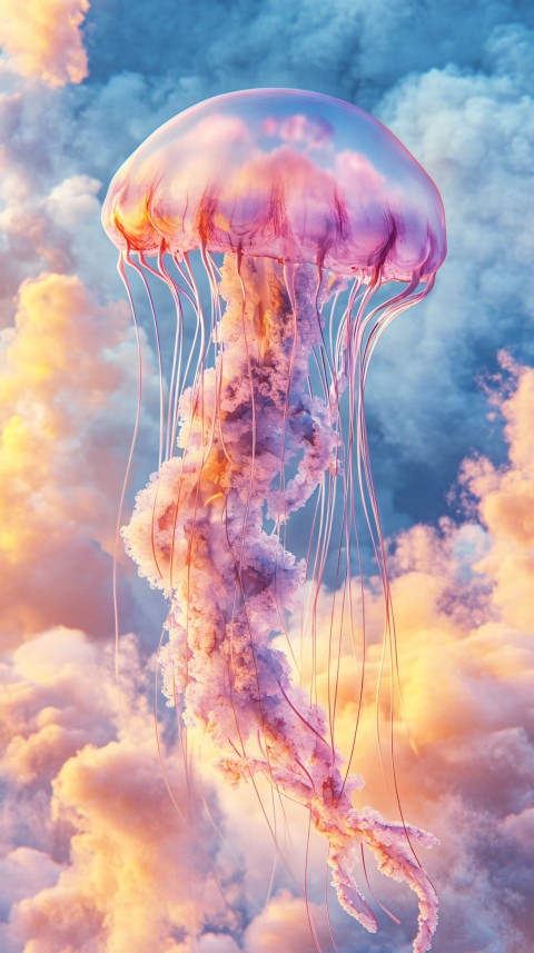 Jellyfish Floating Surreally in Pastel Clouds