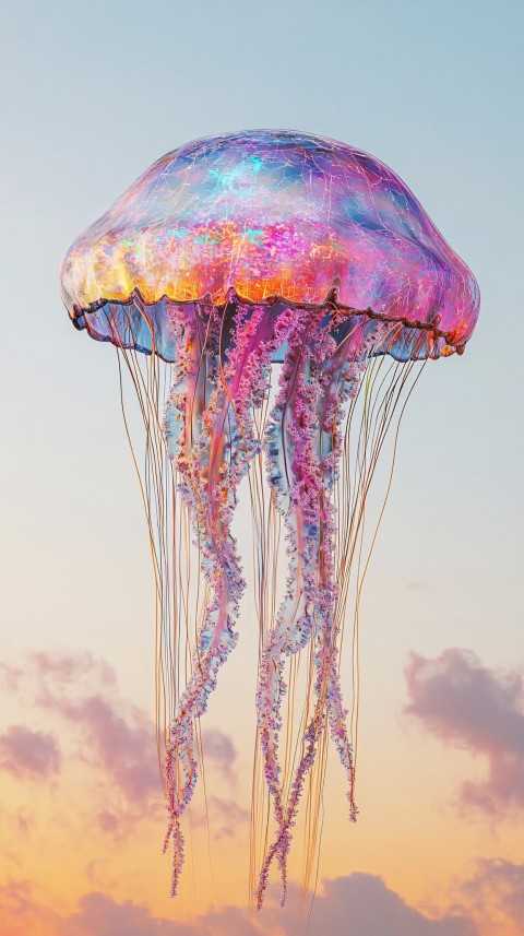 Jellyfish Floating Surreally in Dreamy Pastel Clouds