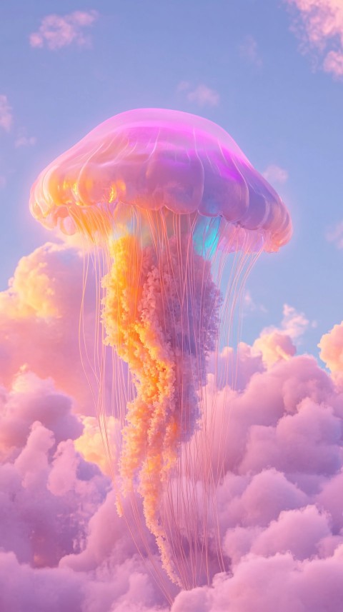 Jellyfish Floating Gracefully in Surreal Cloudscape