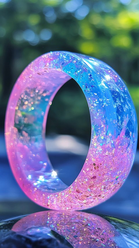 Iridescent Pastel Resin Bangle with Vintage Charm