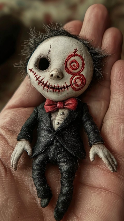 Jigsaw Puppet in Hand: Creepy Hyper-Realistic Detail