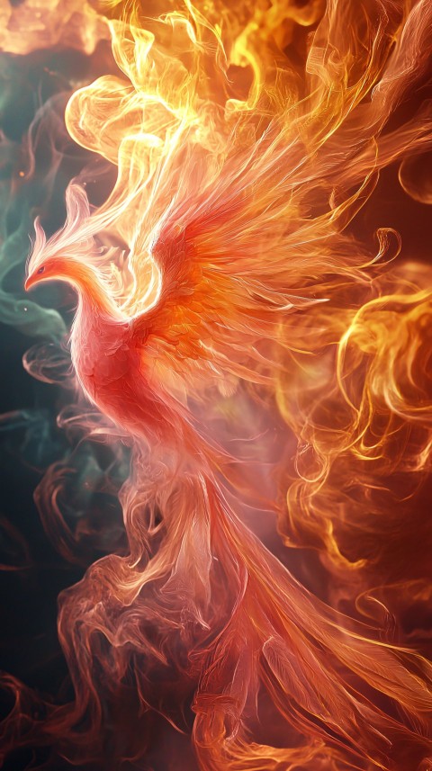 Majestic Phoenix in Flowing Fiery Flight