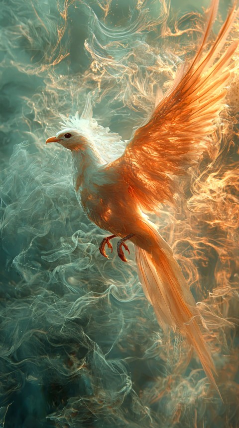 Fiery Phoenix in Wispy, Flowing Motion