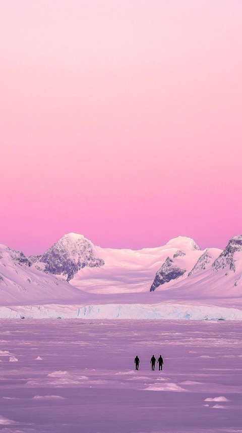 Antarctic Dusk Minimalist Landscape with Silhouettes