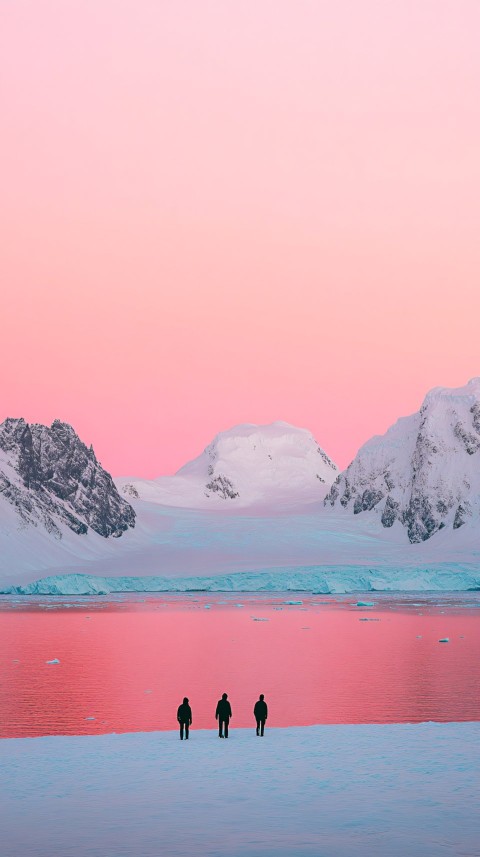 Minimalist Antarctic Dusk with Silhouetted Figures