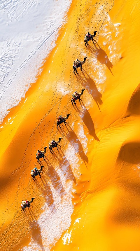 Aerial Desert Photography with Camel Caravan