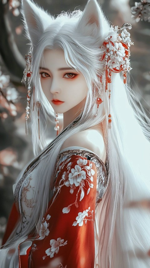 Elegant White Fox in Traditional Attire