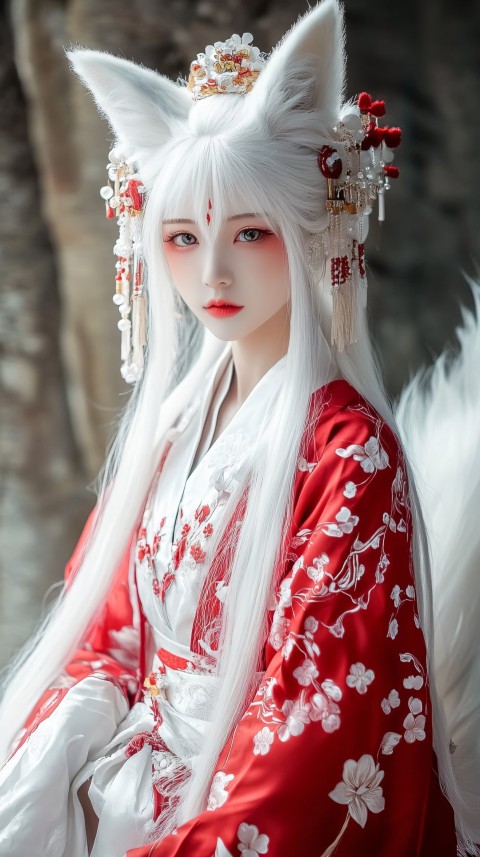 White Fox Beauty in Traditional Hanfu