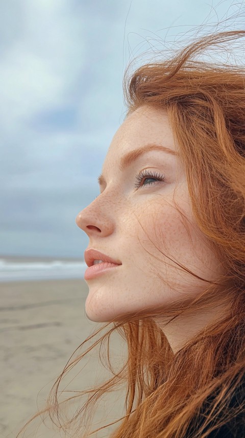 Candid Beach Shot of a Beautiful Redhead