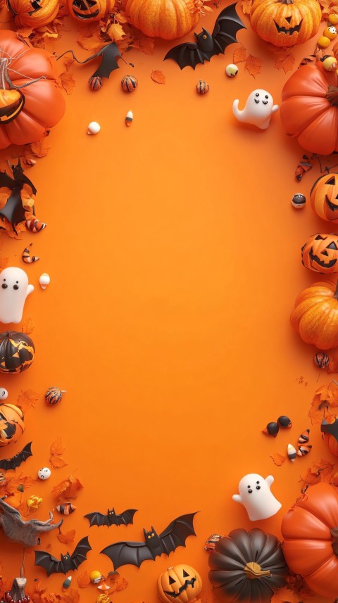 Cute Halloween Frame with Pumpkins and Cats