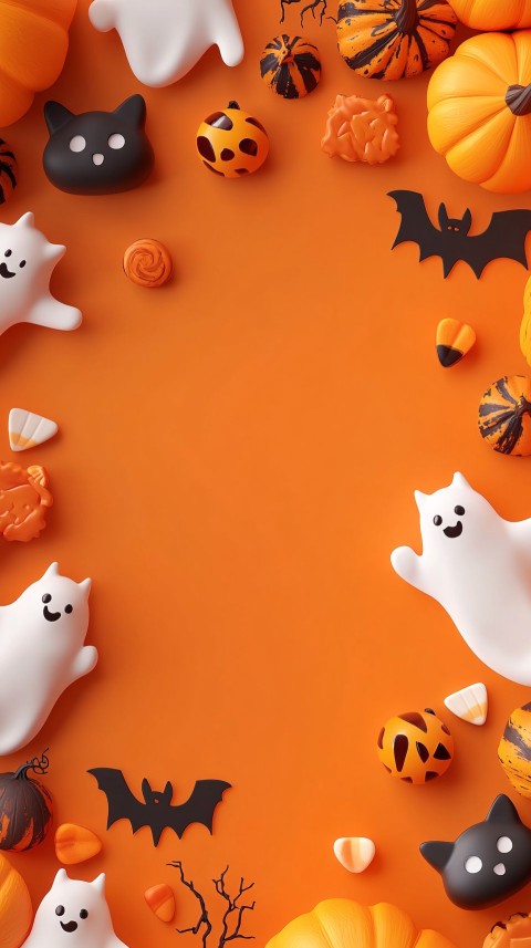 Cute Halloween Cartoon Background with Festive Elements