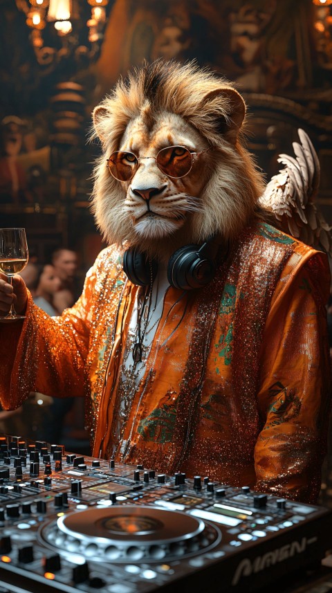 Lion DJ Overseeing Techno Party in Berlin Club