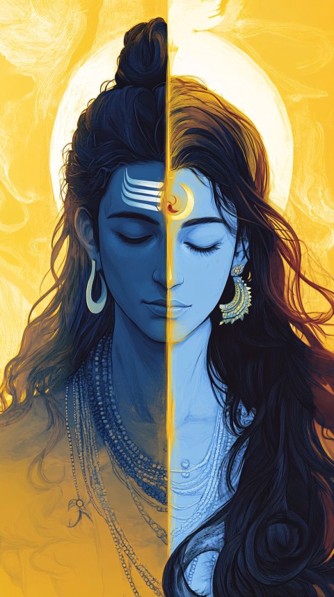 Lord Shiva and Goddess Parvati Meditative Portrait