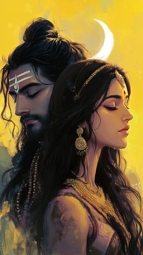 Lord Shiva and Parvati Meditative Detailed Illustration