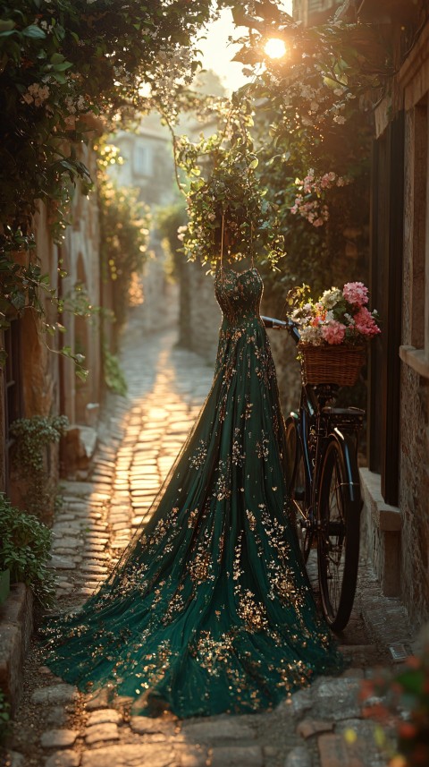 Chic Summer Dress on Vintage Bicycle with Flowers