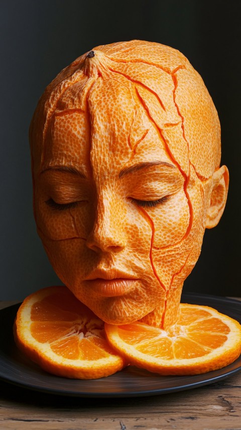 Clementine Fruit Woman's Head Photorealistic Surreal Sculpture