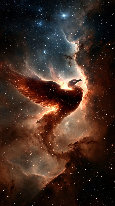 Celestial Phoenix Shaped Nebula in Starry Cosmic Veil