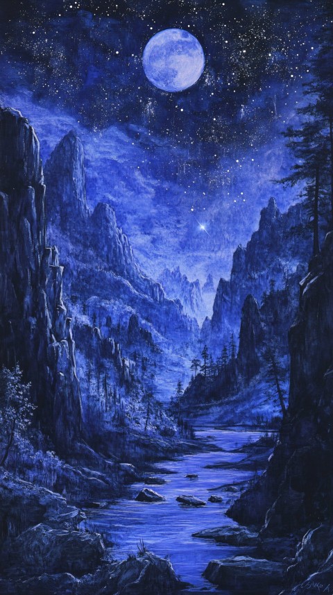 Nocturnal Renaissance Painting with Surreal Landscape and Starlight