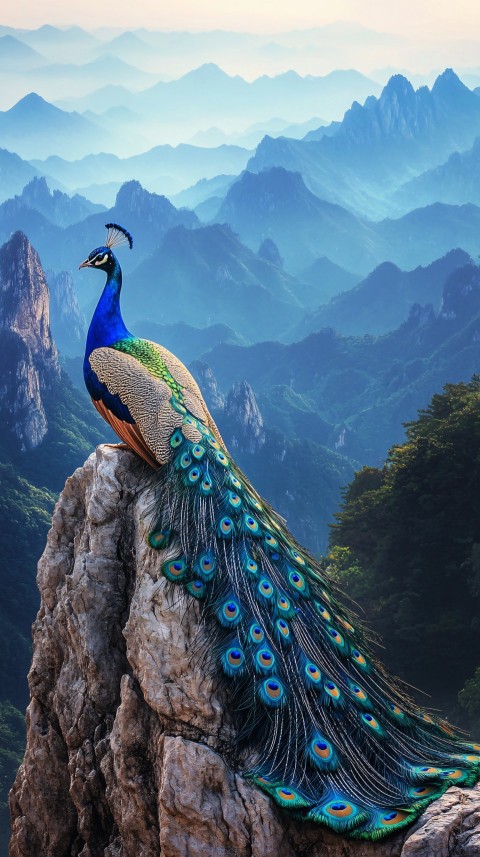 Golden Peacock atop Misty Mount Laojun, Ethereal View