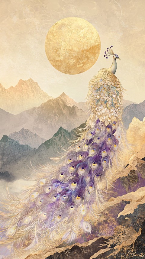 Majestic Golden Peacock on Mount Laojun at Sunset