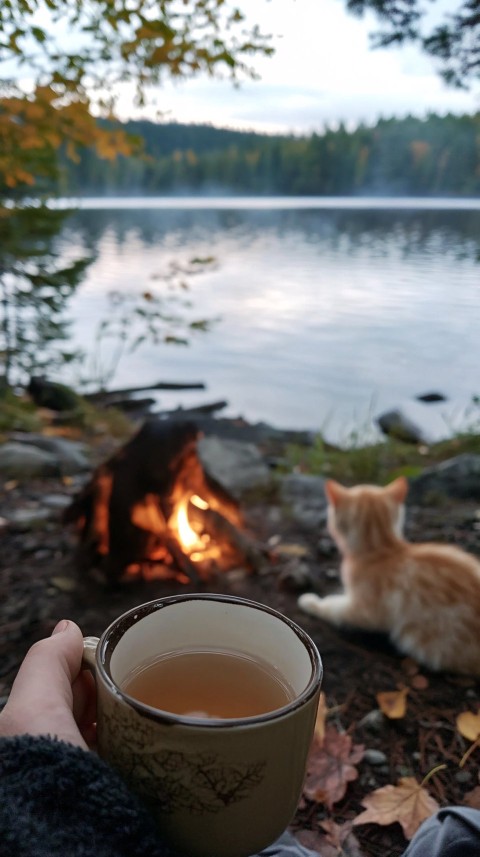 Camping at Dusk with Tranquility by the Lake