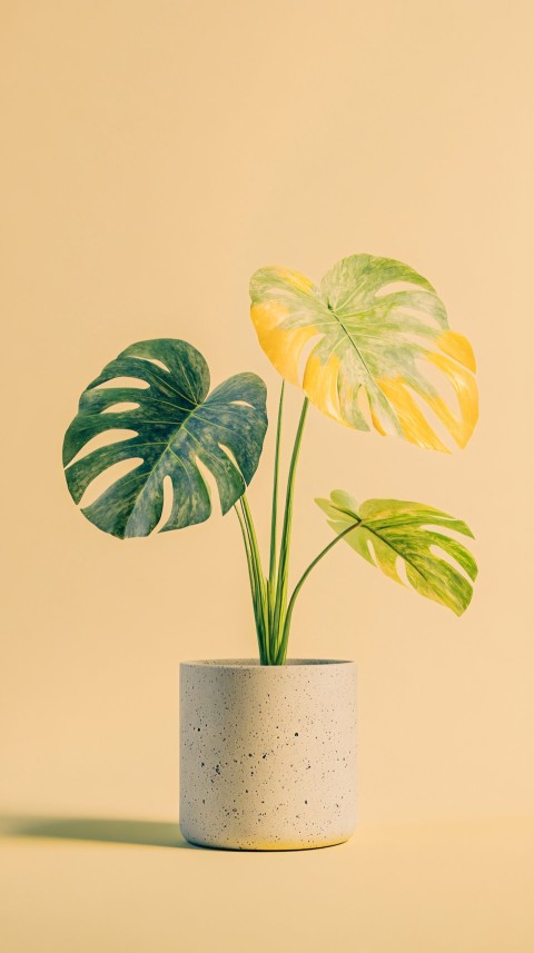 Monstera Thai Constellation in Concrete Pot, Sage Background