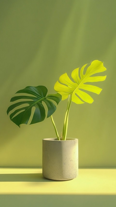 Monstera Thai Constellation in Concrete Pot, Studio Shot