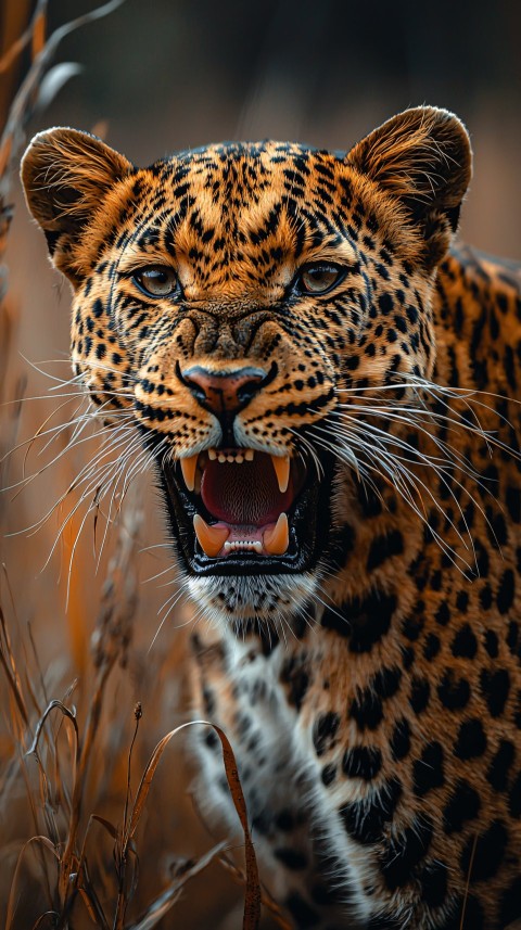 Fierce Leopard in Aggressive Stance Close-Up Photography