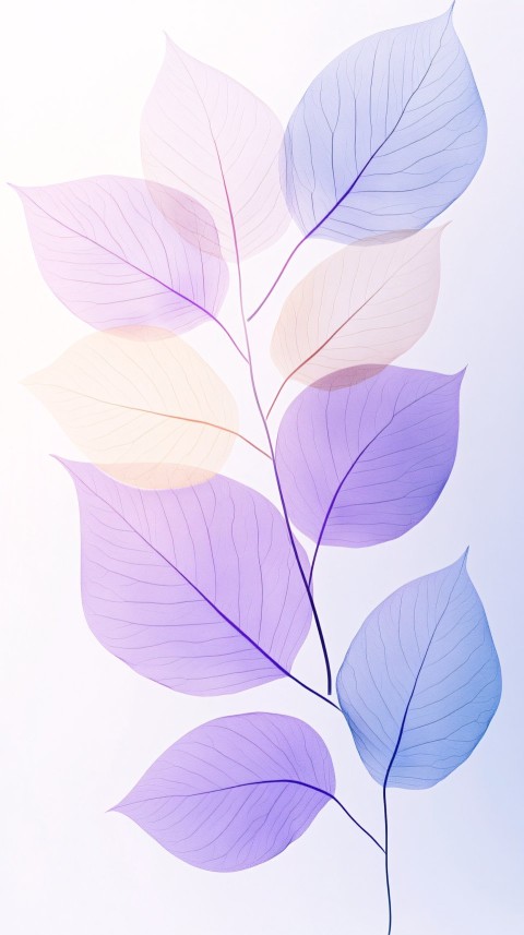 Delicate Flowing Leaves with Gradient Shades on Blue Background