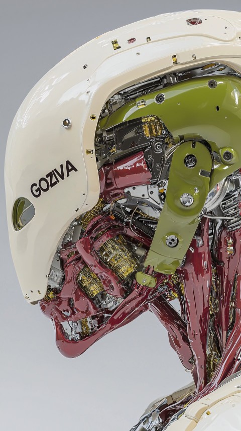 GOZIVA Humanoid Cyborg Cutaway Diagram with Crystal Formations