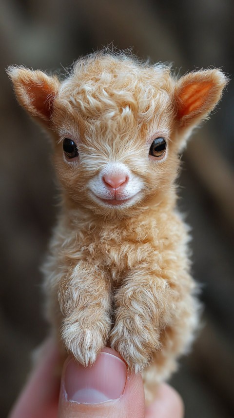 Tiny Baby Goat on Fingertip Hyper-Realistic Image