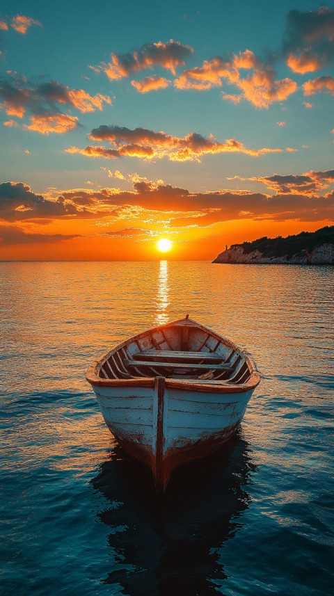 Ancient Boat Sailing into the Bright Horizon