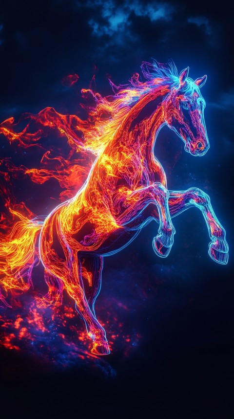 Neon Horse in Fiery Electric Colors