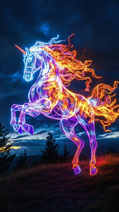 Neon Horse with Fiery and Electric Colors