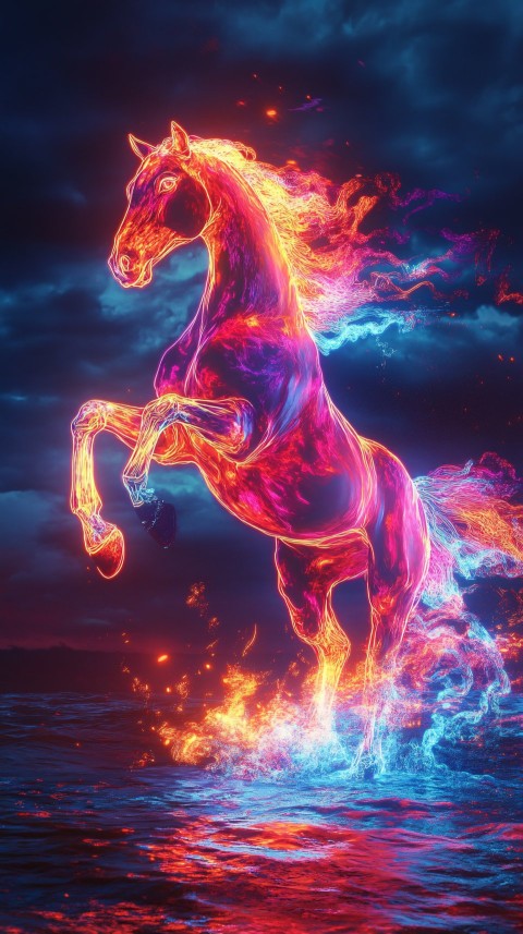 Neon Horse in Fiery Electric Colors