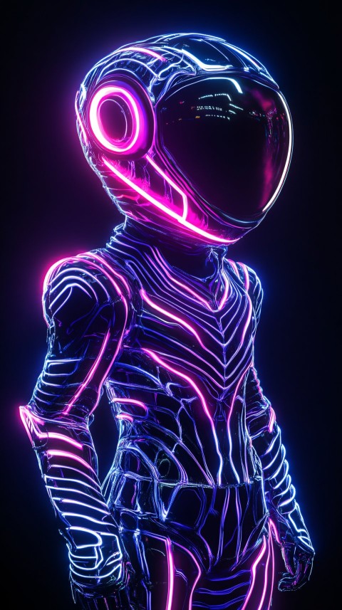 Glowing Child Robot in Futuristic Neon Armor