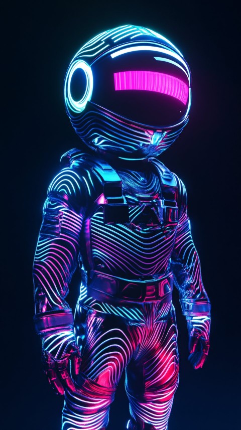 Glowing Hologram of Child Robot in Neon Armor