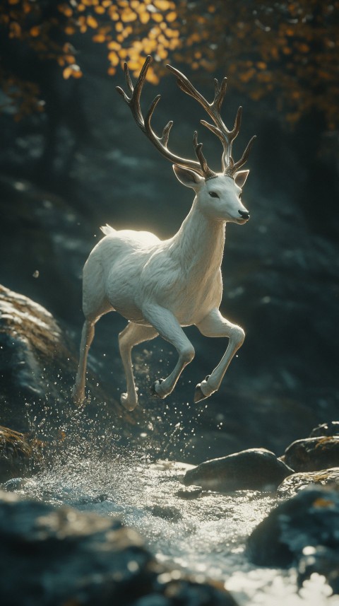 Mythical White Deer with Four Antlers in Fairyland