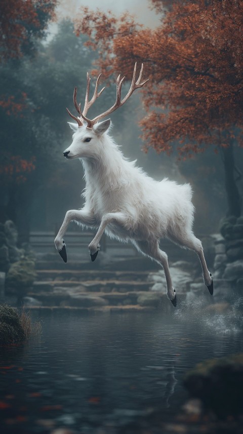 Fuzhu White Deer with Four Antlers in Fantasy