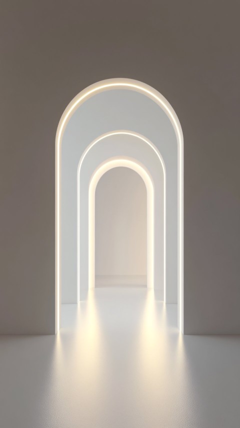 Minimalist 3D Render with Glowing Arches and Light