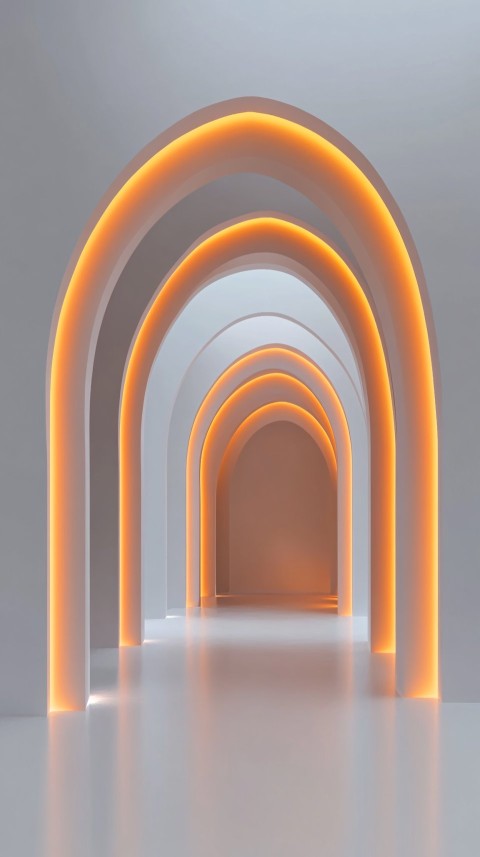 Minimalist 3D Render with Glowing Light and Arches