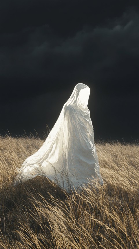 Mysterious Figure in Silk Amid Storm