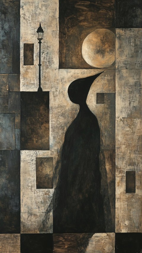 Surreal Figure in Abstract Dreamlike Room with Moon