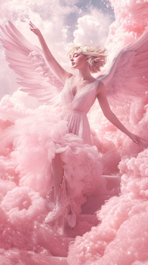 Angel Ascending Cosmic Pink Staircase with Wings